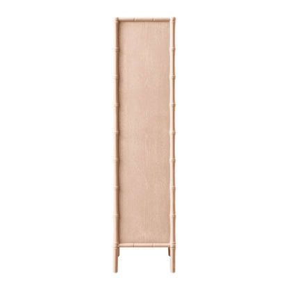 Elstowe Faux Bamboo and Fluted Glass 1-Door Cabinet, Nude Pink