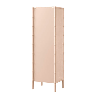 Elstowe Faux Bamboo and Fluted Glass 1-Door Cabinet, Nude Pink