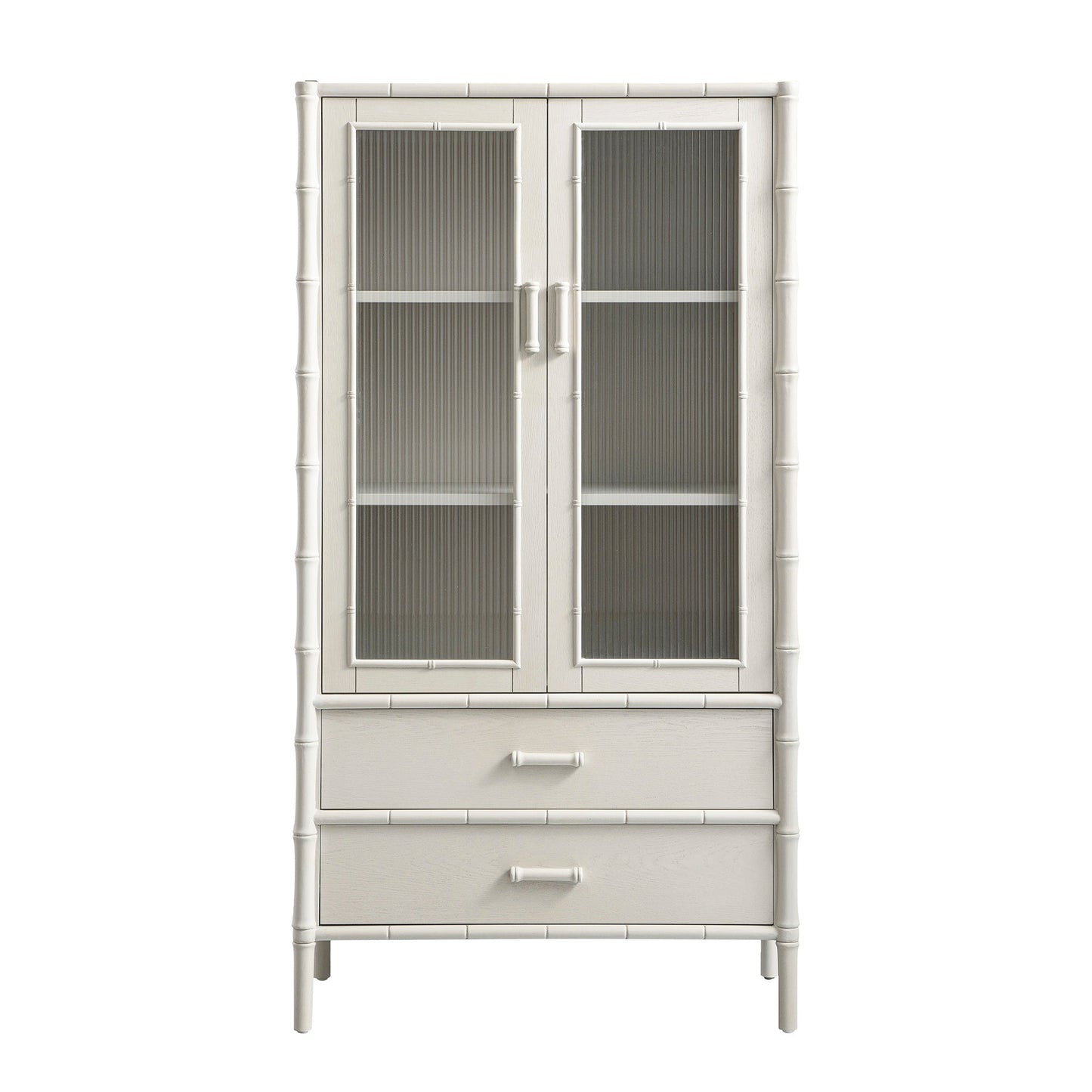 Elstowe Faux Bamboo and Fluted Glass 2-Door Cabinet, Shaded White