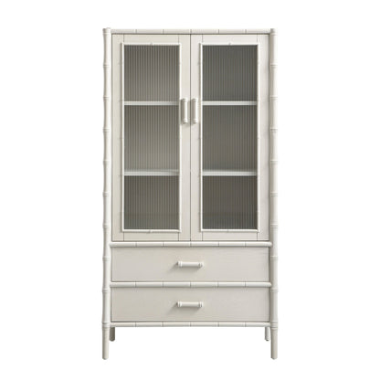 Elstowe Faux Bamboo and Fluted Glass 2-Door Cabinet, Shaded White
