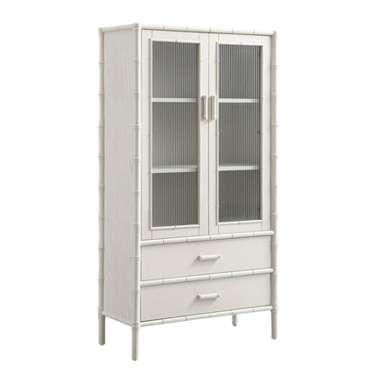 Elstowe Faux Bamboo and Fluted Glass 2-Door Cabinet, Shaded White