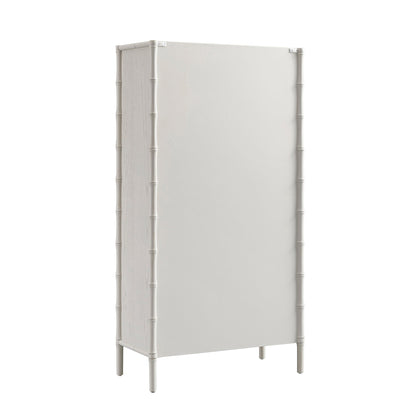 Elstowe Faux Bamboo and Fluted Glass 2-Door Cabinet, Shaded White