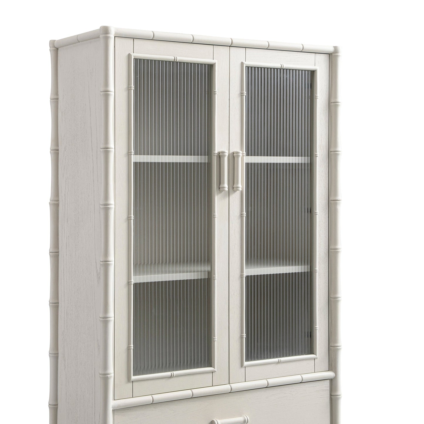 Elstowe Faux Bamboo and Fluted Glass 2-Door Cabinet, Shaded White