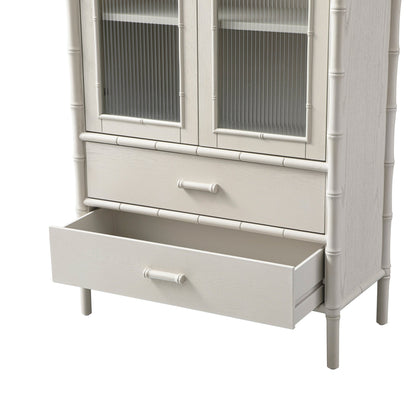 Elstowe Faux Bamboo and Fluted Glass 2-Door Cabinet, Shaded White