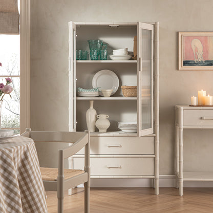 Elstowe Faux Bamboo and Fluted Glass 2-Door Cabinet, Shaded White