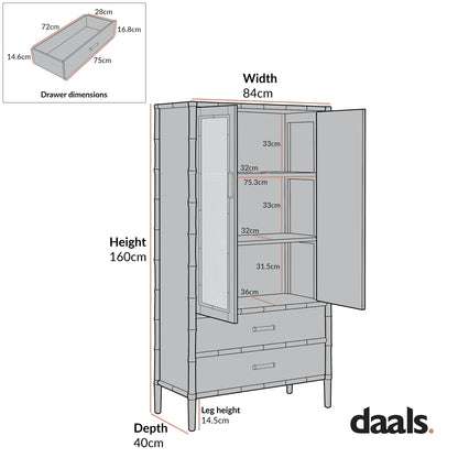 Elstowe Faux Bamboo and Fluted Glass 2-Door Cabinet, Sage Green