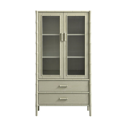 Elstowe Faux Bamboo and Fluted Glass 2-Door Cabinet, Sage Green
