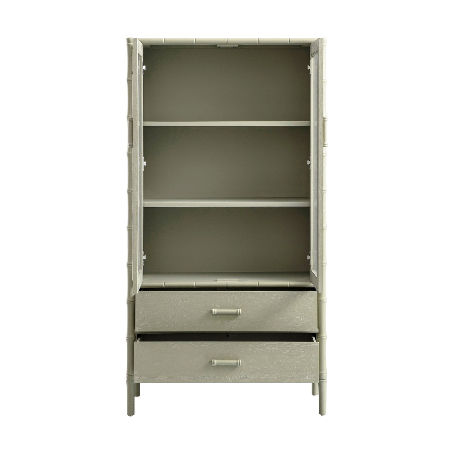 Elstowe Faux Bamboo and Fluted Glass 2-Door Cabinet, Sage Green