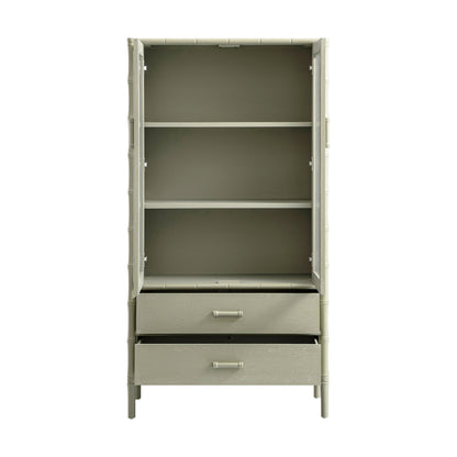 Elstowe Faux Bamboo and Fluted Glass 2-Door Cabinet, Sage Green