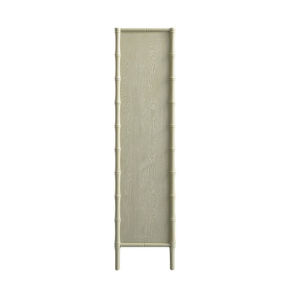 Elstowe Faux Bamboo and Fluted Glass 2-Door Cabinet, Sage Green