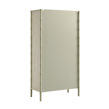 Elstowe Faux Bamboo and Fluted Glass 2-Door Cabinet, Sage Green