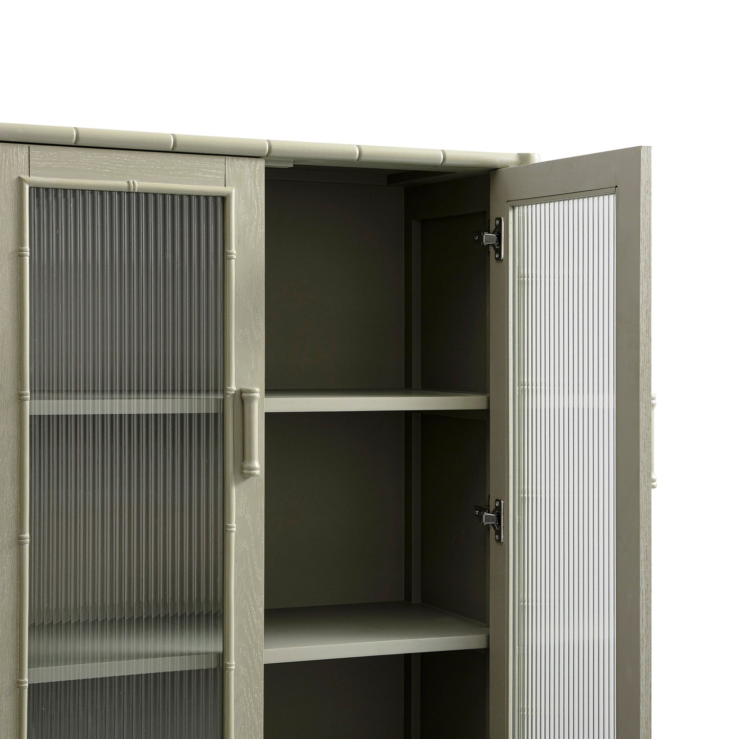 Elstowe Faux Bamboo and Fluted Glass 2-Door Cabinet, Sage Green