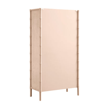 Elstowe Faux Bamboo and Fluted Glass 2-Door Cabinet, Nude Pink