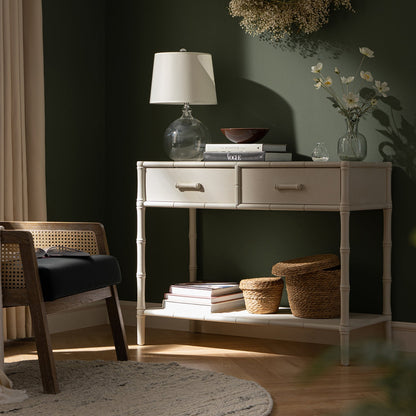 Elstowe Faux Bamboo 2-Drawer Console Table, Shaded White
