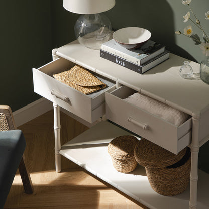Elstowe Faux Bamboo 2-Drawer Console Table, Shaded White