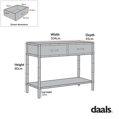 Elstowe Faux Bamboo 2-Drawer Console Table, Shaded White