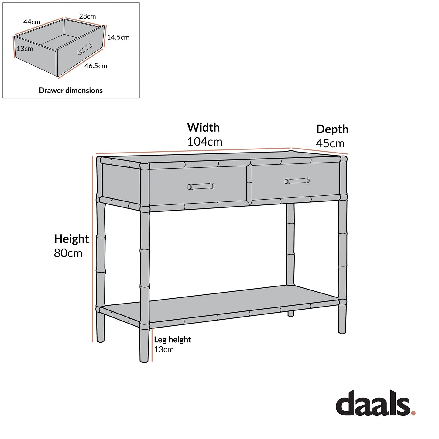Elstowe Faux Bamboo 2-Drawer Console Table, Sage Green