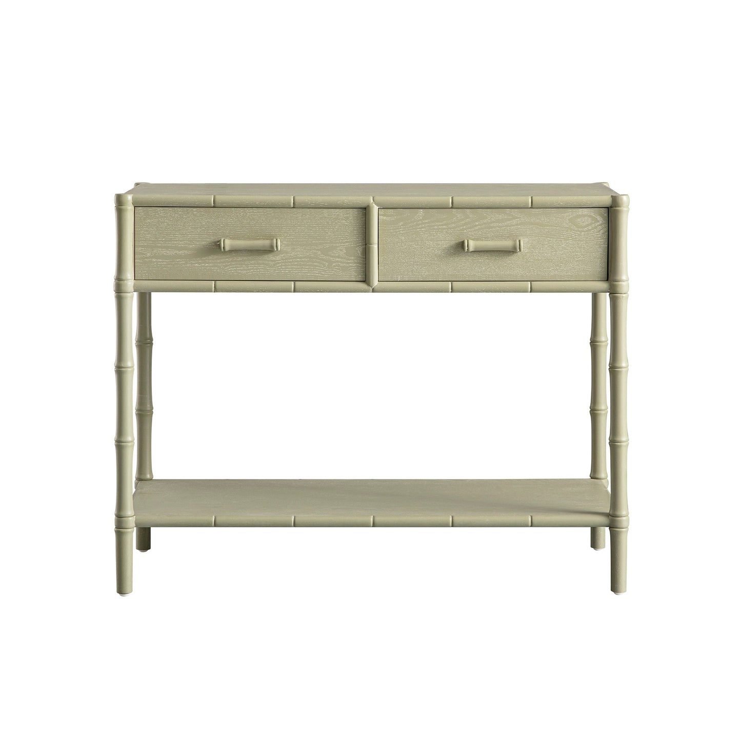 Elstowe Faux Bamboo 2-Drawer Console Table, Sage Green