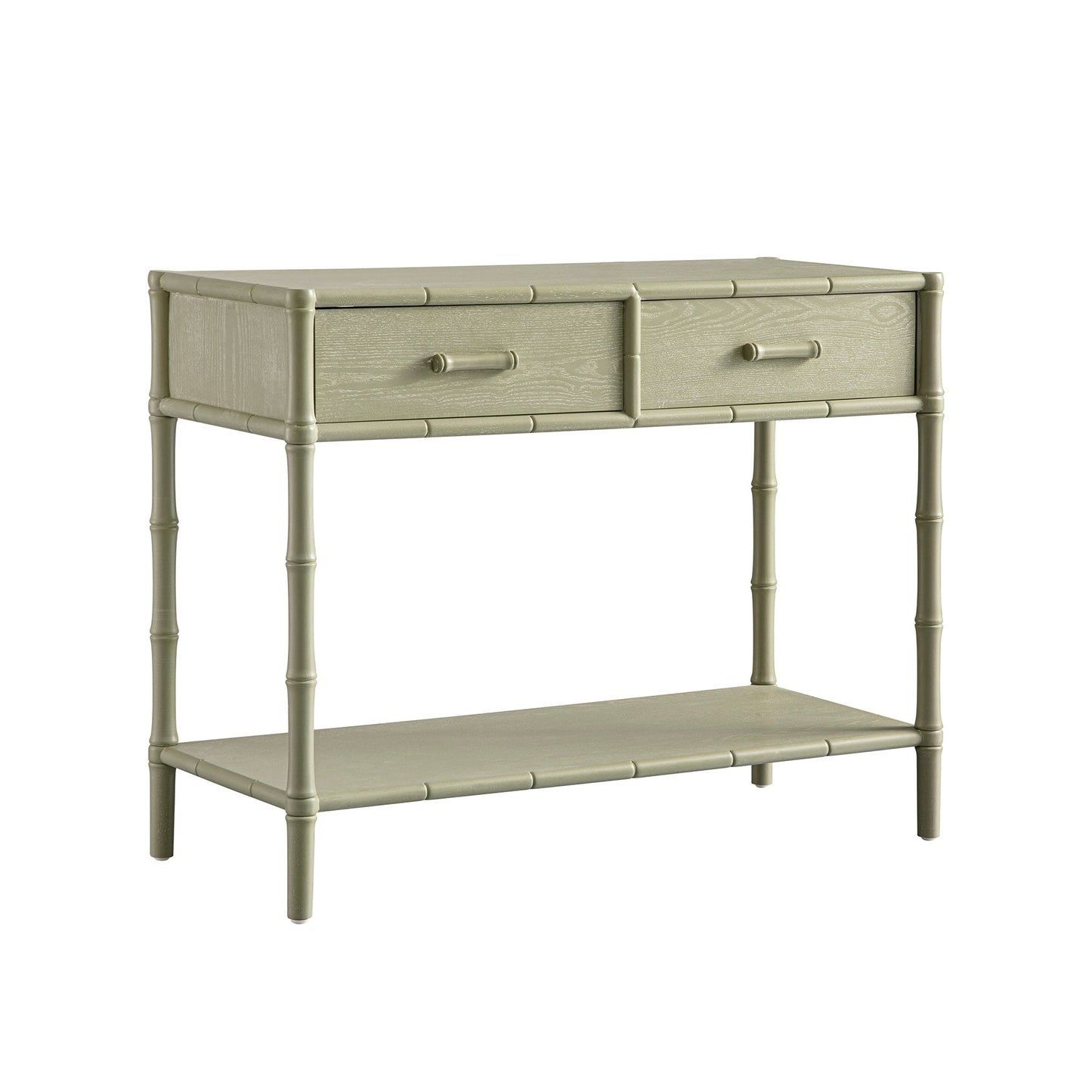 Elstowe Faux Bamboo 2-Drawer Console Table, Sage Green