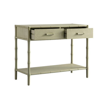 Elstowe Faux Bamboo 2-Drawer Console Table, Sage Green