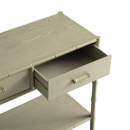 Elstowe Faux Bamboo 2-Drawer Console Table, Sage Green