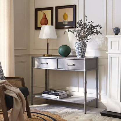 Elstowe Faux Bamboo 2-Drawer Console Table, Warm Grey