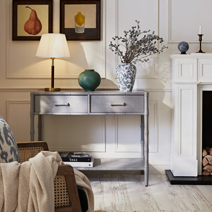 Elstowe Faux Bamboo 2-Drawer Console Table, Warm Grey