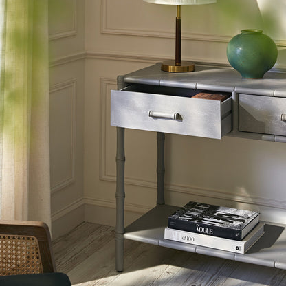 Elstowe Faux Bamboo 2-Drawer Console Table, Warm Grey