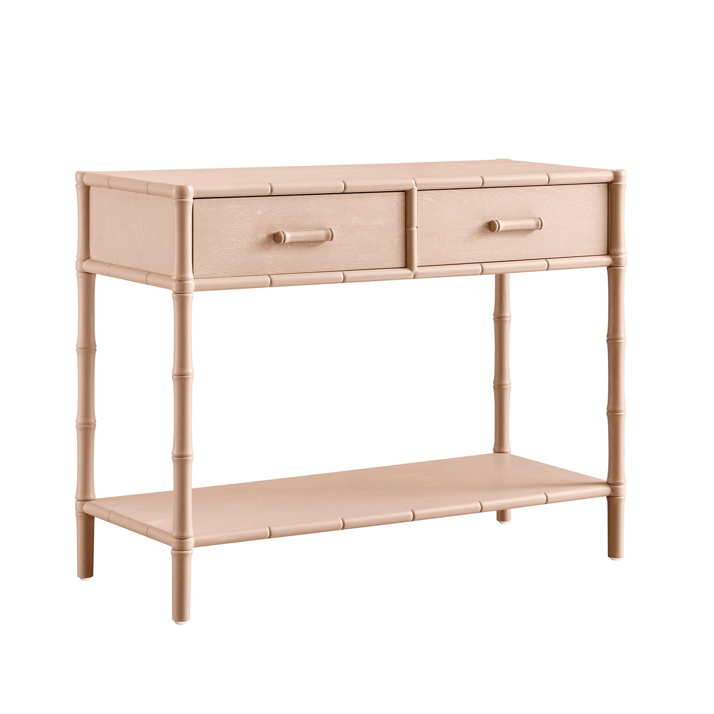 Elstowe Faux Bamboo 2-Drawer Console Table, Nude Pink