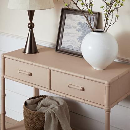 Elstowe Faux Bamboo 2-Drawer Console Table, Nude Pink