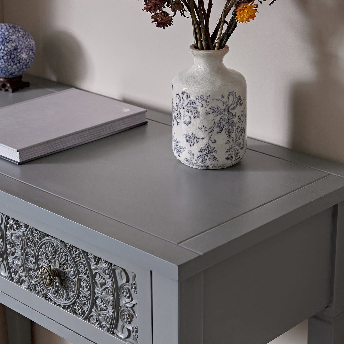Chantilly Mid Grey Carved Console/ Dressing Table