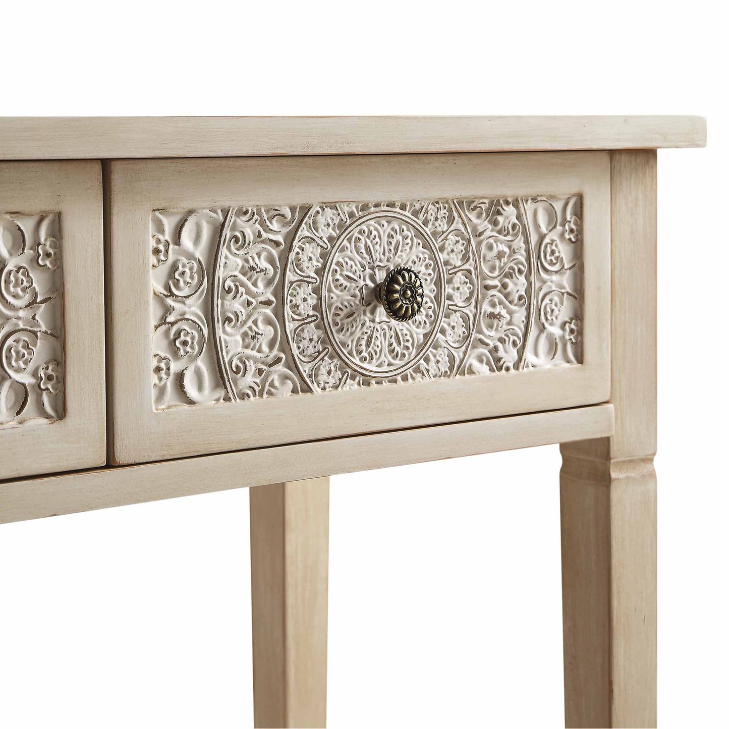 Chantilly Whitewashed Carved Console/ Dressing Table