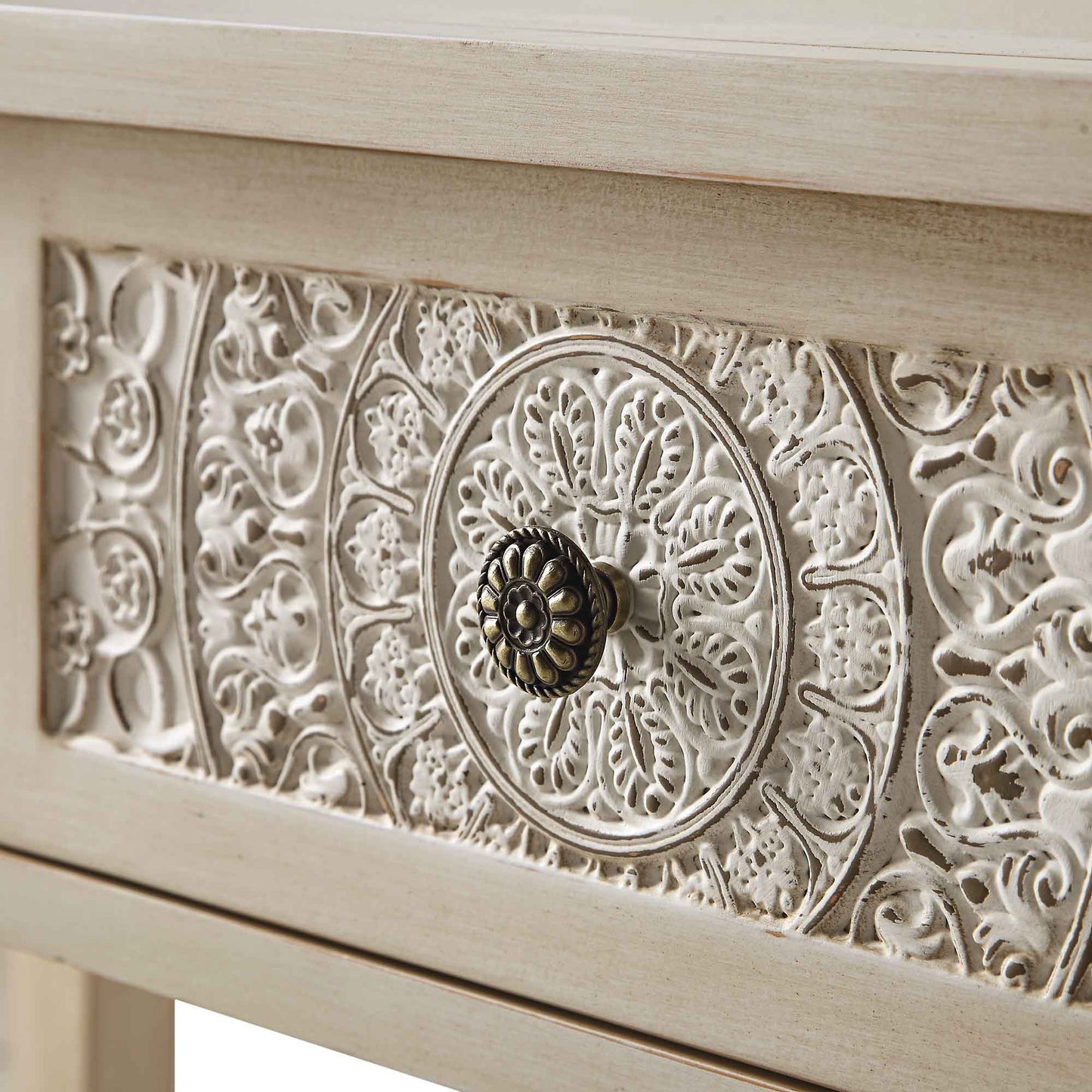 Chantilly Whitewashed Carved Console/ Dressing Table