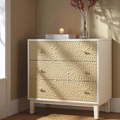 Bianca Chip Carved 3 Drawer Chest, Sand Beige & Ivory