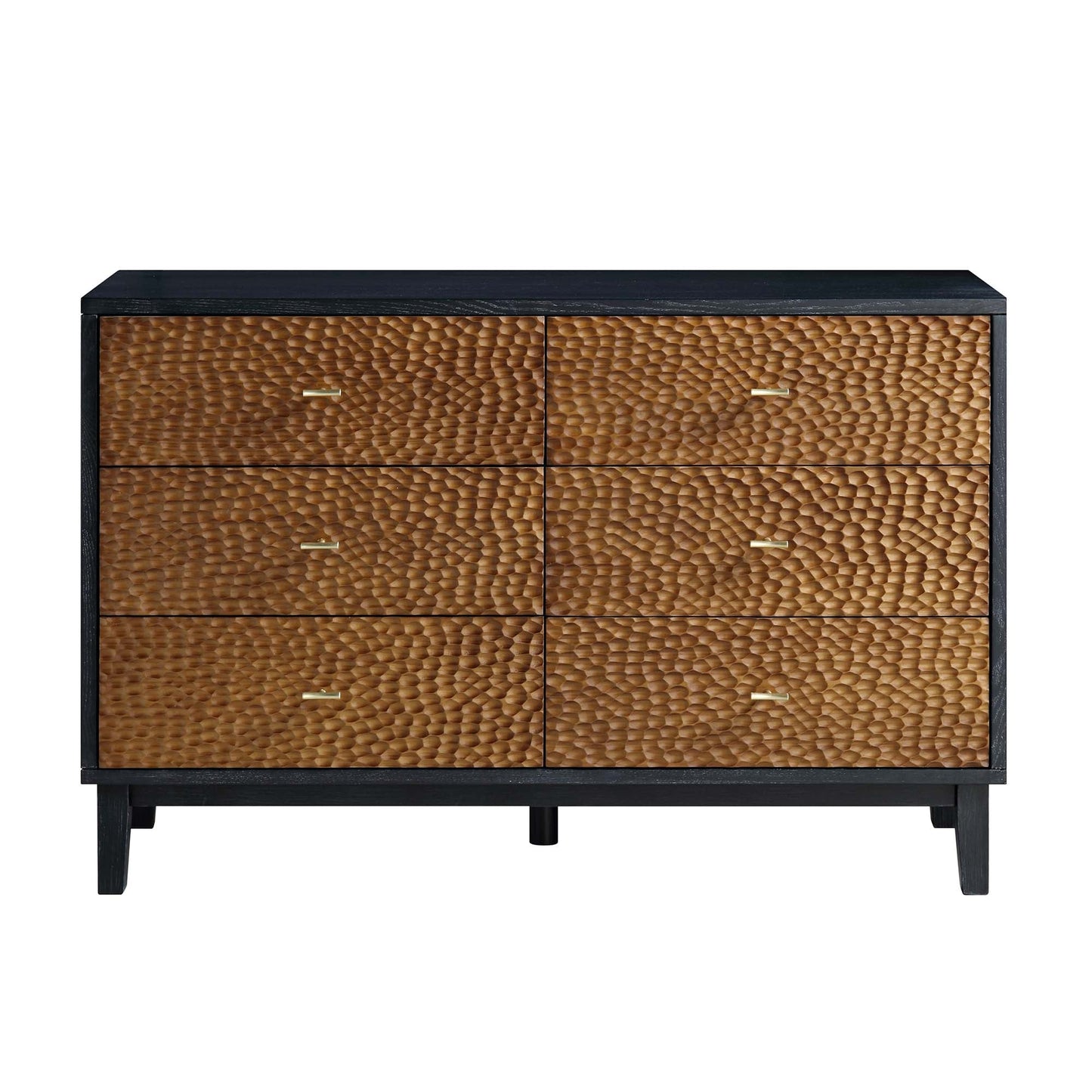 Bianca Chip Carved 6 Drawer Chest, Antique Bronze & Black