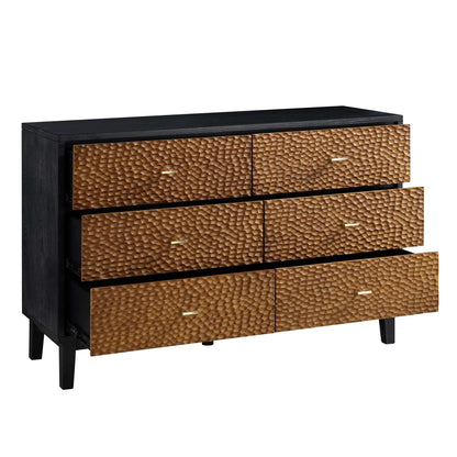 Bianca Chip Carved 6 Drawer Chest, Antique Bronze & Black