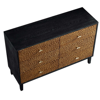 Bianca Chip Carved 6 Drawer Chest, Antique Bronze & Black