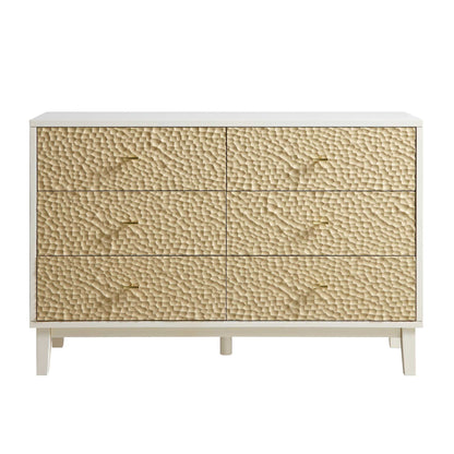 Bianca Chip Carved 6 Drawer Chest, Sand Beige & Ivory