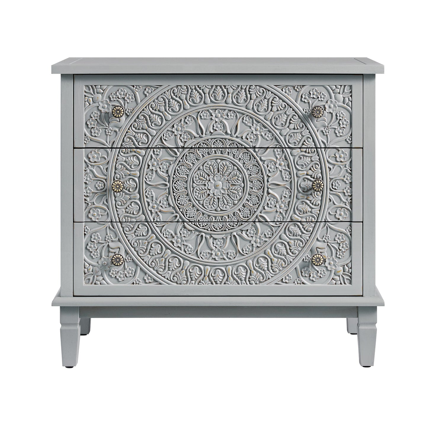 Chantilly Mid Grey Carved 3 Drawer Chest