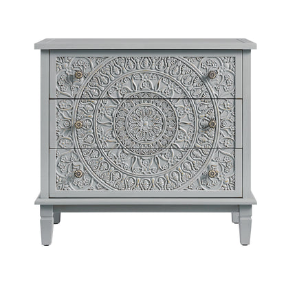 Chantilly Mid Grey Carved 3 Drawer Chest