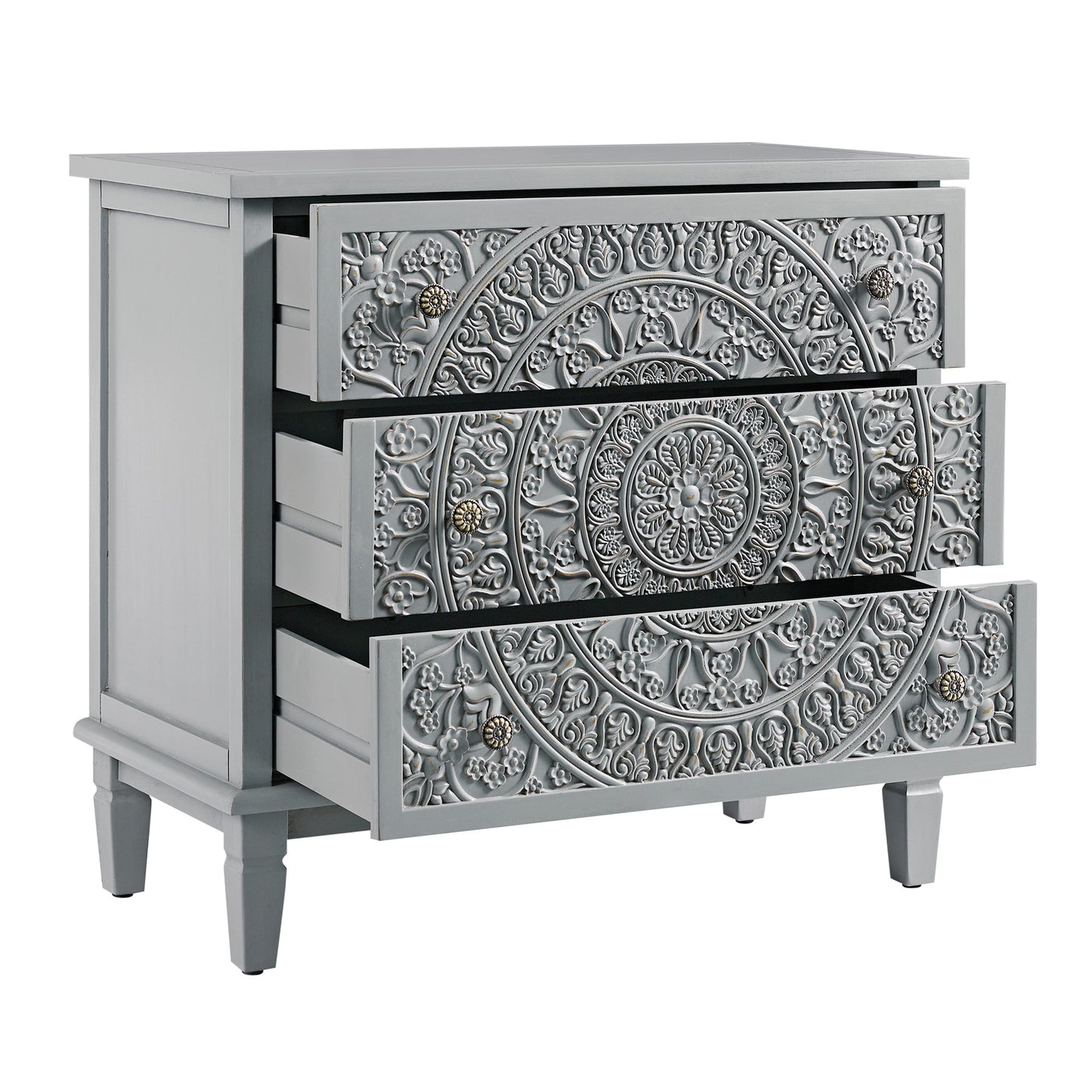 Chantilly Mid Grey Carved 3 Drawer Chest