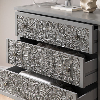 Chantilly Mid Grey Carved 3 Drawer Chest