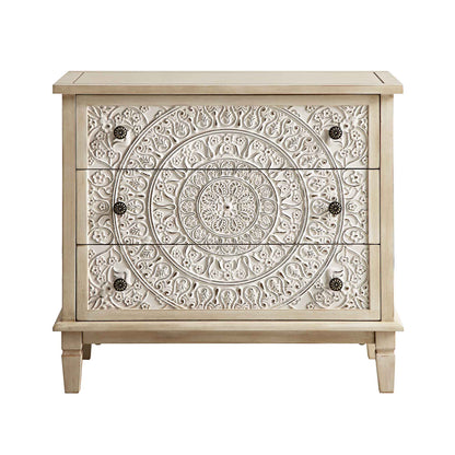 Chantilly Whitewashed Carved 3 Drawer Chest