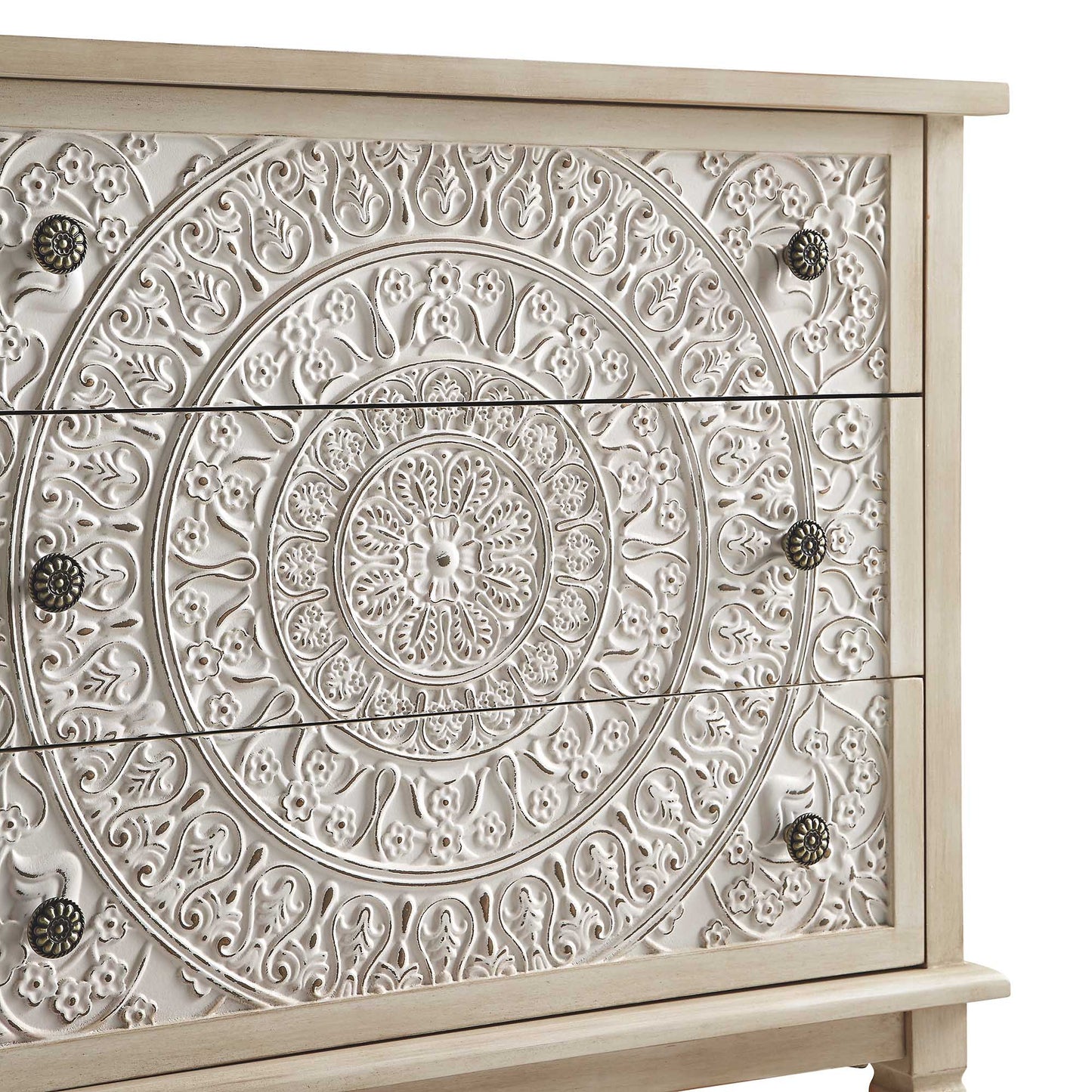 Chantilly Whitewashed Carved 3 Drawer Chest