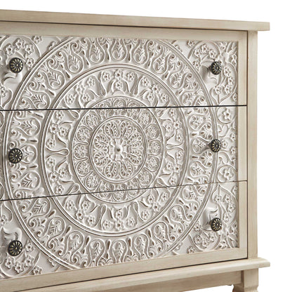 Chantilly Whitewashed Carved 3 Drawer Chest
