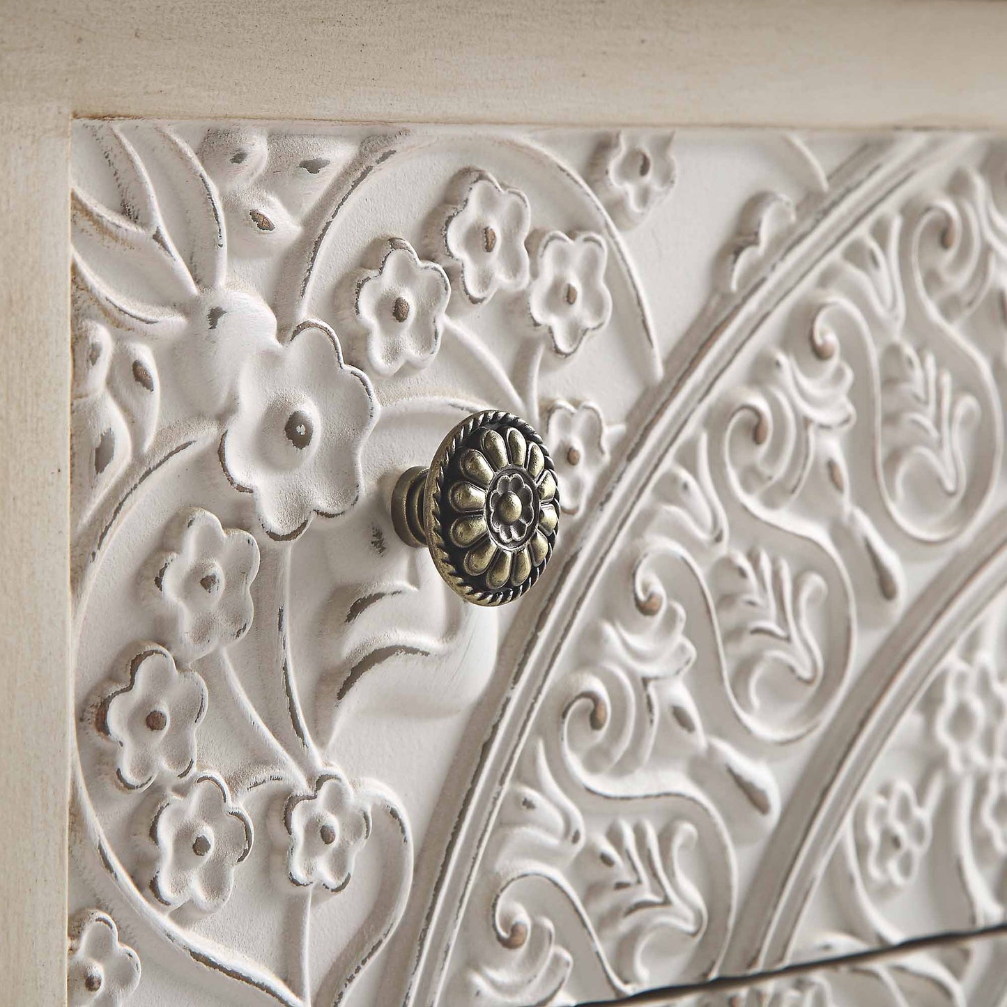 Chantilly Whitewashed Carved 3 Drawer Chest