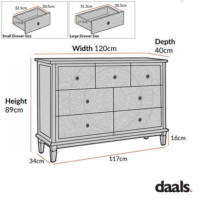 Chantilly Mid Grey Carved 3 over 4 Drawer Chest