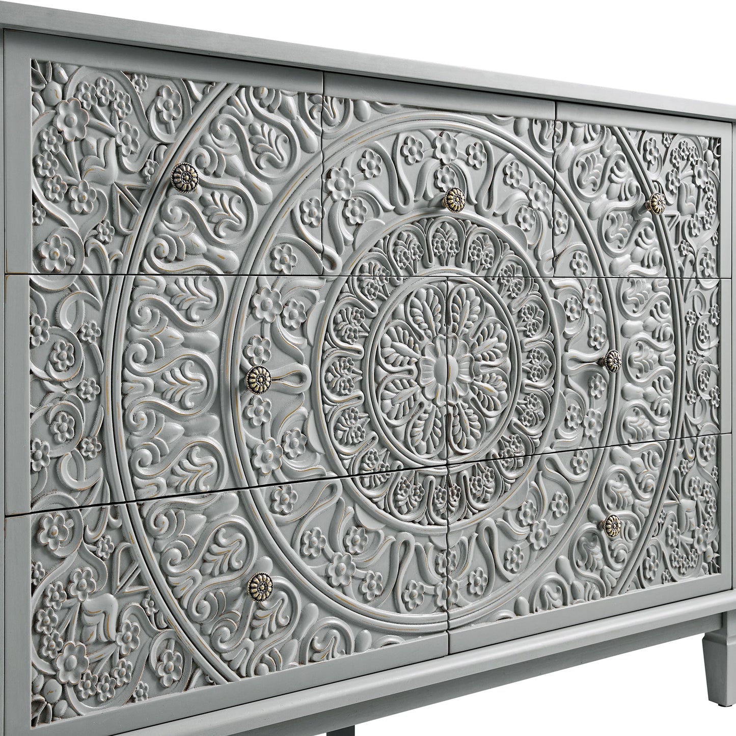 Chantilly Mid Grey Carved 3 over 4 Drawer Chest