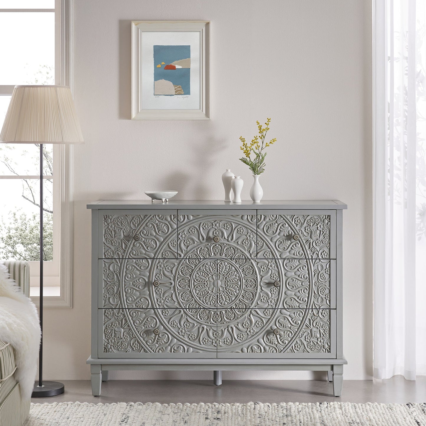 Chantilly Mid Grey Carved 3 over 4 Drawer Chest