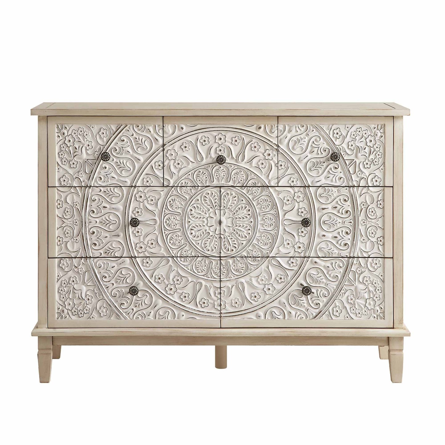 Chantilly Whitewashed Carved 3 over 4 Drawer Chest